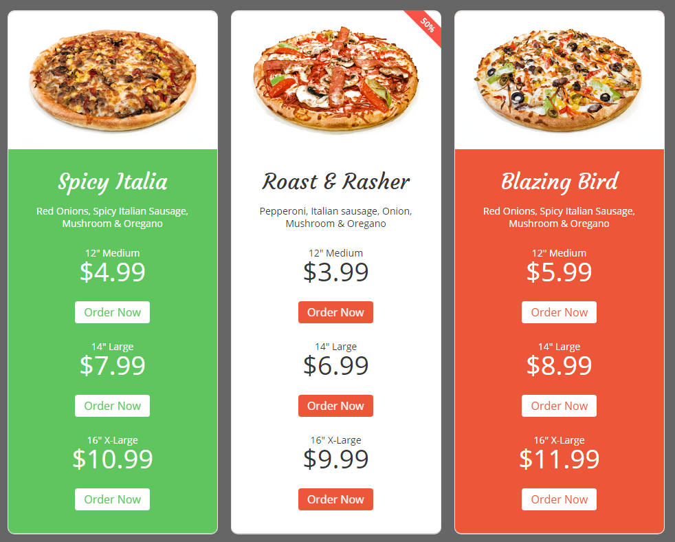 WordPress Preistabellen für Websites von Ristorante Steinofen Pizza Restaurant Spaghetti L'Osteria