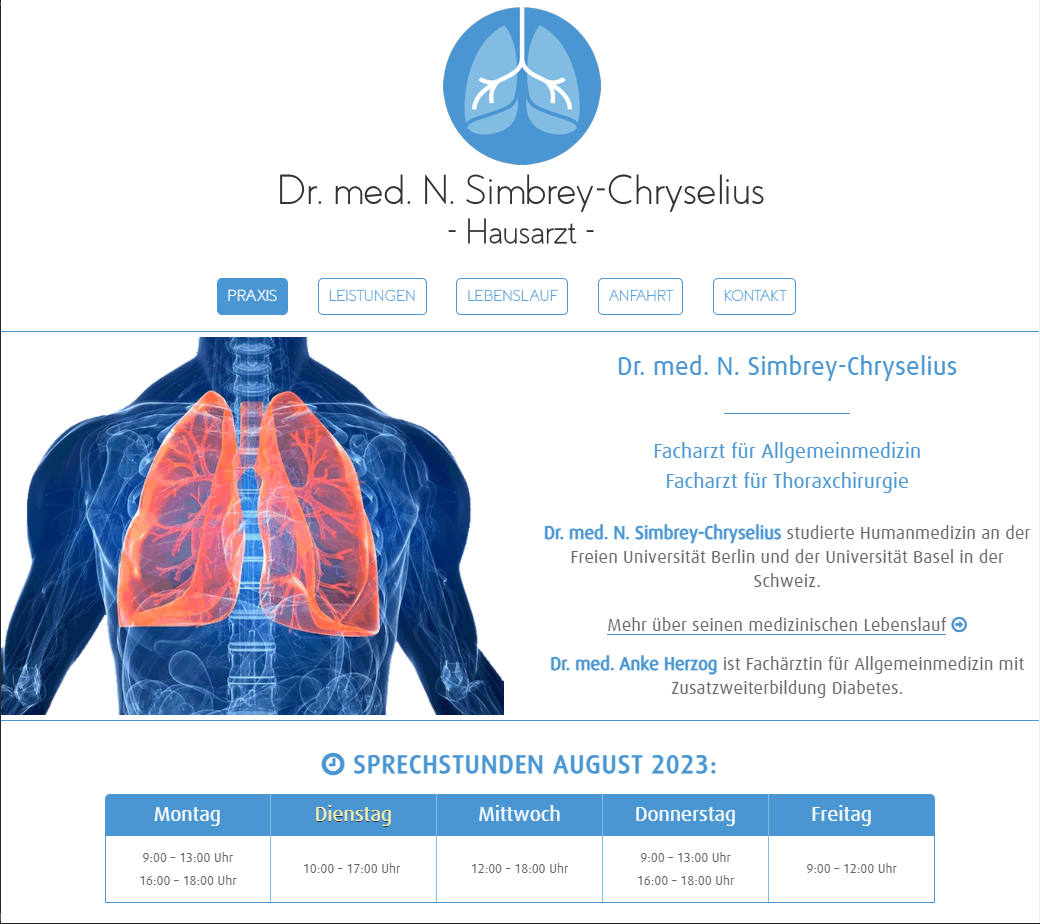 Hausarztpraxis in Berlin-Spandau von Dr. med. N. Simbrey-Chryselius Website