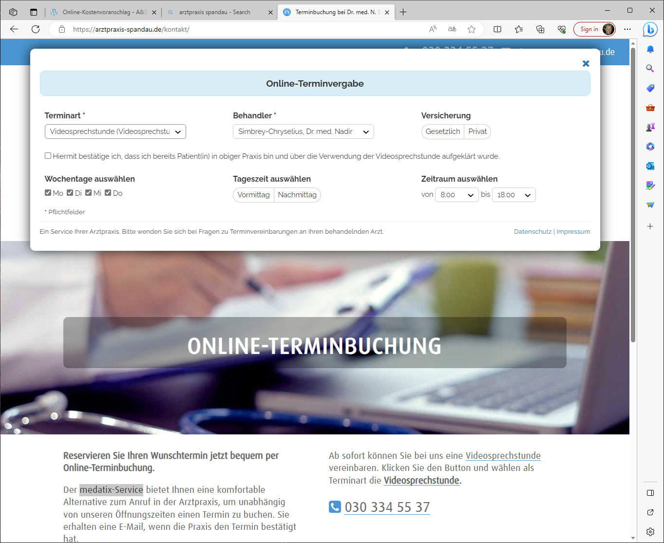 Hausarztpraxis in Berlin-Spandau von Dr. med. N. Simbrey-Chryselius Website mit online Terminbuchung